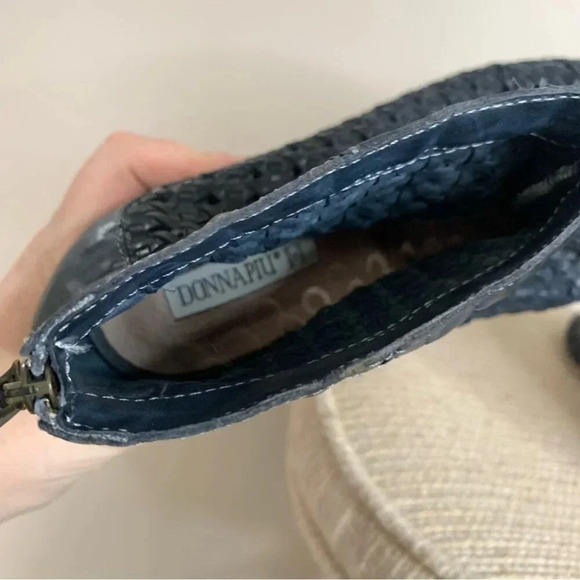 Donna Piu Navy Woven Stacked Heel  Peep Toe Leather Sandals 39 - Picture 2 of 8